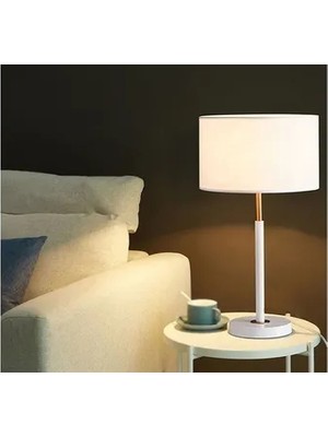 Vivense Modern Kumaş Abajur Beyaz Başlıklı ve Gold-Beyaz Ayaklı