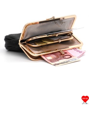 Jara Bag Velora Çok Bölmeli Siyah Yumuşak Deri Klipsli Burslu Kadın Cüzdanı