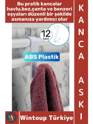 Wintoup #askı Montajsız Çok Amaçlı Küçük Eşya Havlu Çanta Mutfak Banyo Abs Sert Plastik Kanca Askı 12 Adet