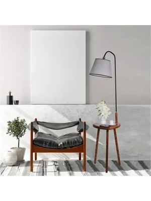 Vivense Demet Sehpalı Ahşap Lambader Ceviz Pramit Hasir Gri