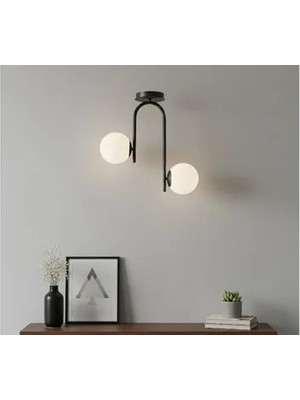 Vivense Tokyo Ikili Beyaz Camlı Siyah Kasalı Plafonyer Avize