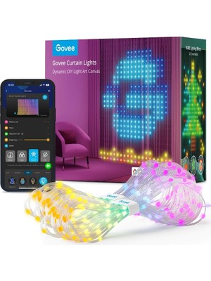 Govee Rgbıc Wifi & Bt Akıllı Perde Aydınlatma 1.5X2M - 520 Led, Müzik Senkronizasyonu, Sesli Komut Desteği, IP65 Su Geçirmez, Dıy Modu ve 86+ Sahne Efektiyle Dekoratif Iç/dış Mekan Şerit LED