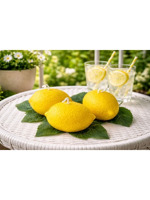 Nish Candles Limon Mum Dekor 3'lü Set, Limon Kokulu Dekoratif Mum, Yazlık & Bahar Ev Balkon Masa Süsü