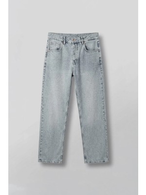 Abluka Online Erkek Baggy Fit Yıkamalı Rahat Kesim Jean Pantolon Buz Mavi