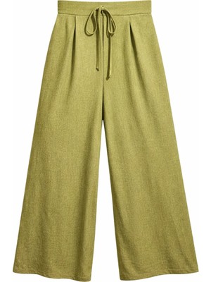 Mixray 4890 Kadın Bağcıklı Dökümlü Palazzo Pantolon Olive