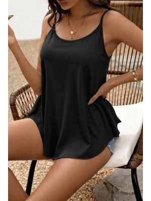 MiraLive Kadın Ip Askılı Yuvarlak Yakalı Uzun Viskon Bluz