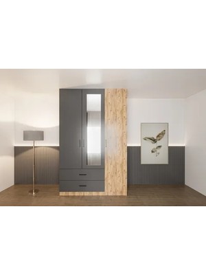 Vivense Latre 3 Kapaklı Gardırop, 2 Çekmeceli, Aynalı