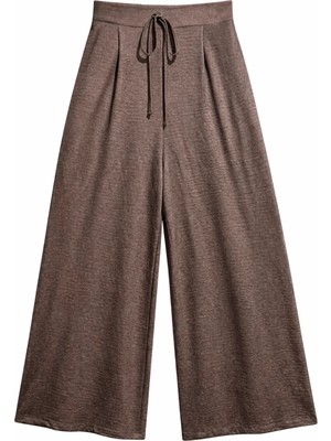 Mixray 4890 Kadın Bağcıklı Dökümlü Palazzo Pantolon Kahve