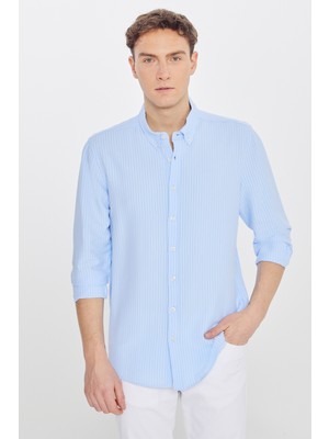 Altınyıldız Classics Tailored Slim Fit Dar Kesim Düğmeli Yaka Gofre Desenli Travel Gömlek
