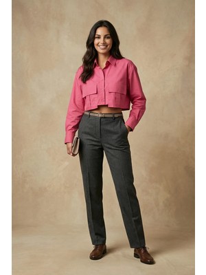 Hiccup Kadın My Fashıon Cep Detaylı Kısa Düğmeli Gömlek Macenta Pembesi