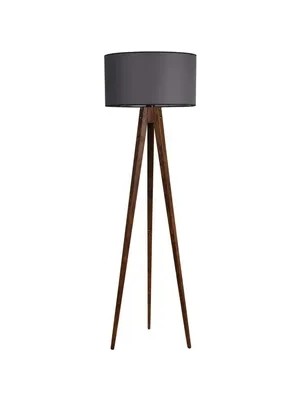 Vivense Silindir Tripod Lambader, Koyu Gri Abajurlu, Ceviz Ayak