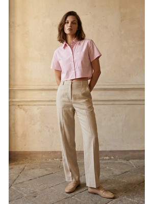 Hiccup Kadınlar MY FASHION Kısa Kollu, Cepli Pamuklu Bluz Allık Pembe