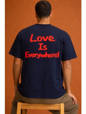 Tarz Cool Erkek Oversize Tişört \"love Is Everywhere\" Baskılı Basic Pamuklu T-Shirt