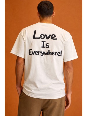 Tarz Cool Erkek Oversize Tişört \"love Is Everywhere\" Baskılı Basic Pamuklu T-Shirt