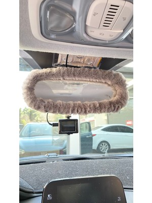Peluş Dikiz Ayna Kılıfı Süs Gri