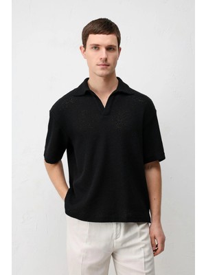 Antioch Siyah Örgü Dokulu Erkek T-Shirt