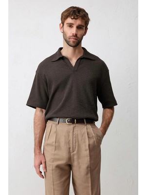 Antioch Kahve Örgü Dokulu Erkek T-Shirt