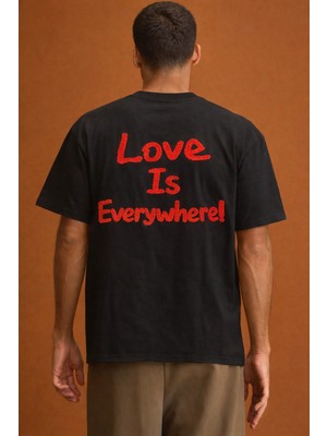 Tarz Cool Erkek Oversize Tişört \"love Is Everywhere\" Baskılı Basic Pamuklu T-Shirt