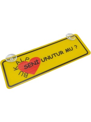 Bu Kalp Seni Unutur Mu? Yazılı Sarı Dekor Plaka Vantuzlu Cam Süsü 22X7.5CM Bksu2