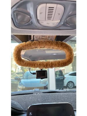 Peluş Dikiz Ayna Kılıfı Süs Kahverengi