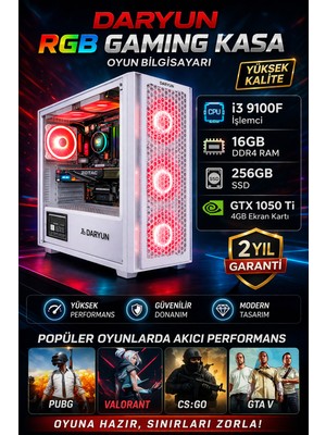 Daryun Gaming Oyuncu Bilgisayarı I3 9100F 16GB Ram 256GB SSD Gtx 1050 Ti 4gb | Hazır Sistem Pc |