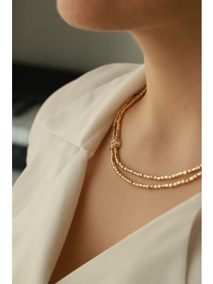 Aydın Kuyumculuk 14 Ayar Altın,baget Taşlı Çift Sıra Kolye AGKLY668