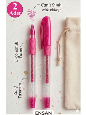 Artlantis Pembe Simli Jel Kalem 1.0mm 2 Adet Akıcı Yazım Pensan Simli Jel Kalem Tükenmez Simli Kalem Simli Pilot Kalem Canlı