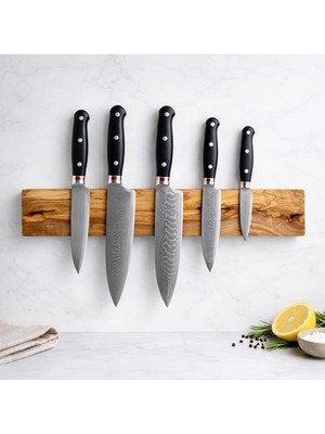 Lesawood Zeytin Ağacı Mıknatıslı Bıçak Askısı 45 Cm, Güçlü Neodim Mıknatıslı Duvar Tipi Bıçaklık, El Yapımı Ahşap Bıçak Tutucu, Renk: Doğal Ahşap