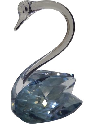 Es Dekor Küçük Mavi Kuğu Kristal Cam El Yapımı 8X9CM Tekli Biblo