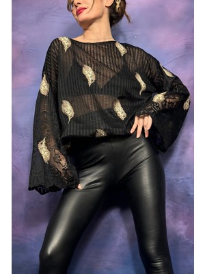 Quincey Bej Kuştüyü Işlemeli Dantel Dokulu Bluz