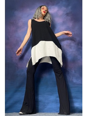 Quincey Bambu Askılı Siyah Beyaz Asimetrik Tunik