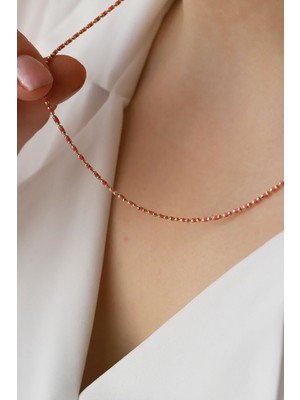 Aydın Kuyumculuk 14 Ayar Altın,sıralı Pembe Taşlı Kolye AGKLY697