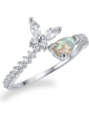 Oya Silver Ayarlanabilir Minimal Kelebek ve Damla Ay Taşı Kadın Gümüş Yüzük [OYSY276]