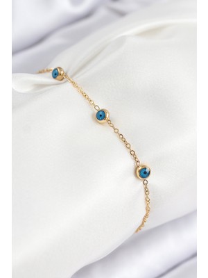 KSB Store 316L Çelik Nazar Boncuğu Model Gold Renk Kadın Bileklik - Lisinya