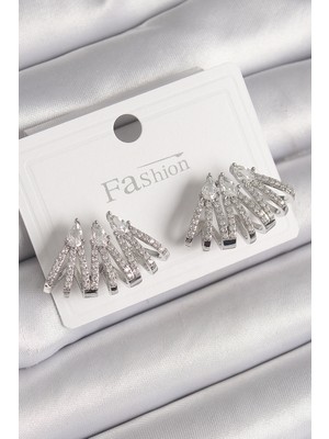 KSB Store Pirinç Gümüş Renk Zirkon Taşlı Deniz Kabuğu Model Kadın Küpe - Lisinya