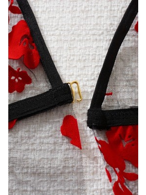 Colezium Çiçek Desenli  Transparan Tül Gecelik