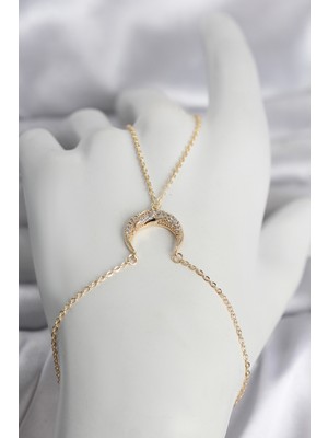 KSB Store Pirinç Gold Renk Hilal Model Zirkon Taşlı Kadın Şahmeran - Lisinya