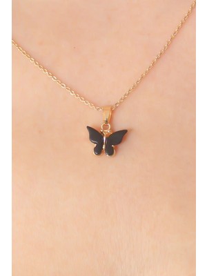 KSB Store Gold Siyah Renk Kelebek Figür Kadın Kolye - Lisinya