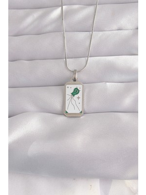KSB Store 316L Çelik Gümüş Renk Beyaz Mineli Tarot Kolye - Lisinya