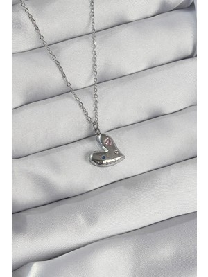 KSB Store 316L Çelik Zincir Gümüş Renk Renkli Zirkon Taşlı Kalp Kolye - Lisinya
