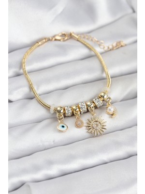 Ergün Store Pirinç Gold Renk Güneş Charmlı Kadın Bileklik - Lisinya