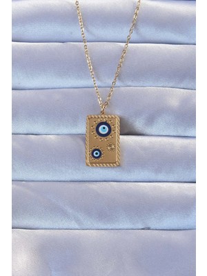 KSB Store 316L Altın Renk Işlemeli Nazarlı Vintage Kolye - Lisinya