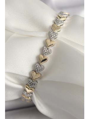 KSB Store Pirinç Mix Renk Zirkon Taşlı Kalp Model Vıp Seri Kadın Bileklik - Lisinya