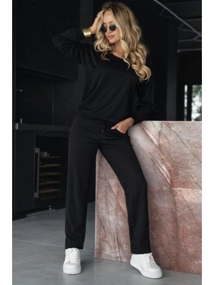Secret Sita Kadın Uzun Kollu Bisiklet Yaka Viskon Iki Iplik Bluz ve Pantolon Ikili Takım
