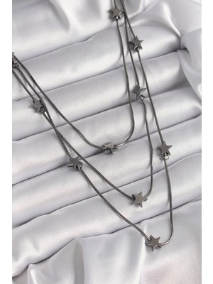 KSB Store Pirinç Füme Renk 3'lü Yıldız Model Kadın Kolye - Lisinya