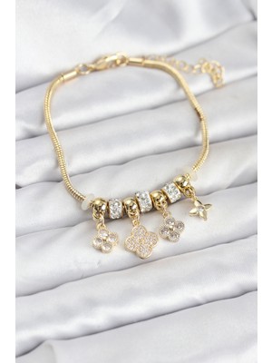 KSB Store Pirinç Gold Renk Yonca Model Kadın Bileklik - Lisinya