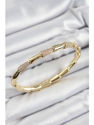KSB Store Pirinç Zirkon Taşlı Kemik Model Gold Renk Vip Kadın Bileklik - Lisinya