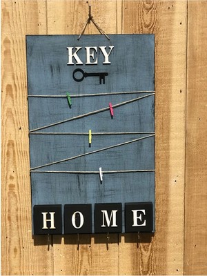 Ergün Store Dekoratif Home Keys Ahşap Resimlik ve Notluk (Saks Mavisi) ( Lisinya )