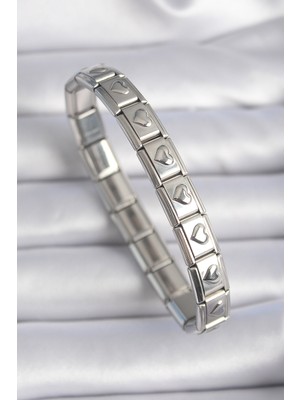 KSB Store 316L Çelik Gümüş Renk Kalp Işleme Nomination Charm Bileklik - Lisinya