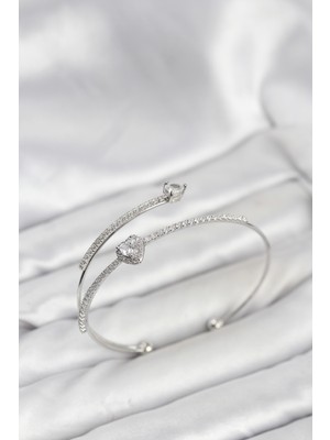 Ergün Store Kalp Model Pirinç Gümüş Renk Kadın Bileklik - Lisinya